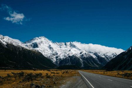 View of Mount Cook, the highest mountain in New Zealand.